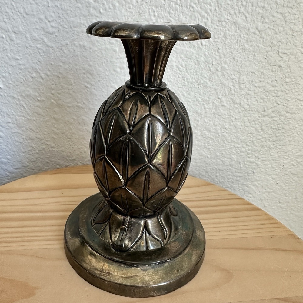 VTG Pineapple Finial‎ Decor Candle Holder 6 Inch Pedestal Silver Plated Brass